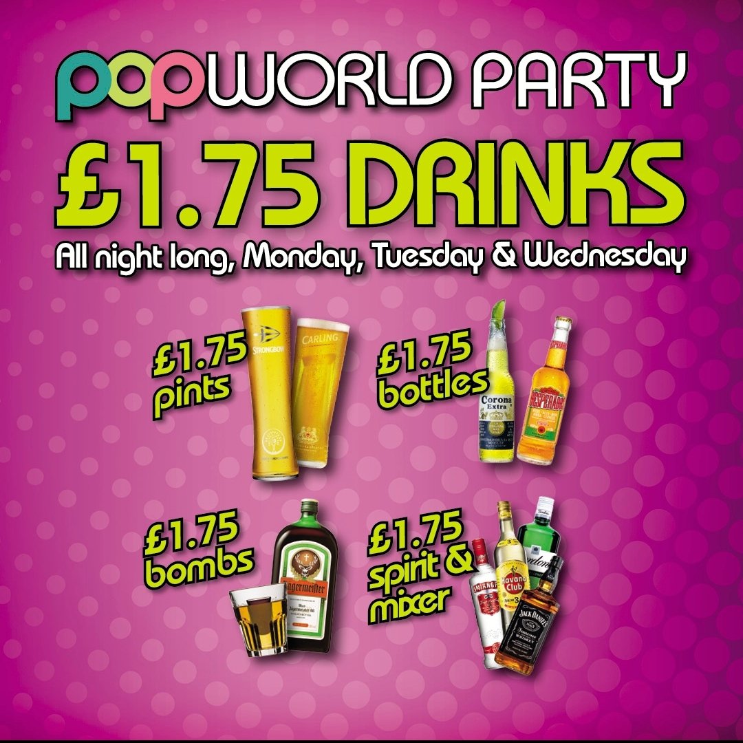 PopworldYork's tweet photo. 🤪 It's HAPPY MONDAY'S!!
🕙Doors opened @ 10pm
🍻£1.75 on selected drinks ALL NIGHT!
🙌Free Entry ALL NIGHT!
💃🕺Only place to Party 🥃 🎊
 #YSJSU #York #popworld #students #UoY #monday #party #MondayNight #happymonday #aintnopartylikeapopworldparty #dance #nightout https://t.co/zUrjF23Ld4