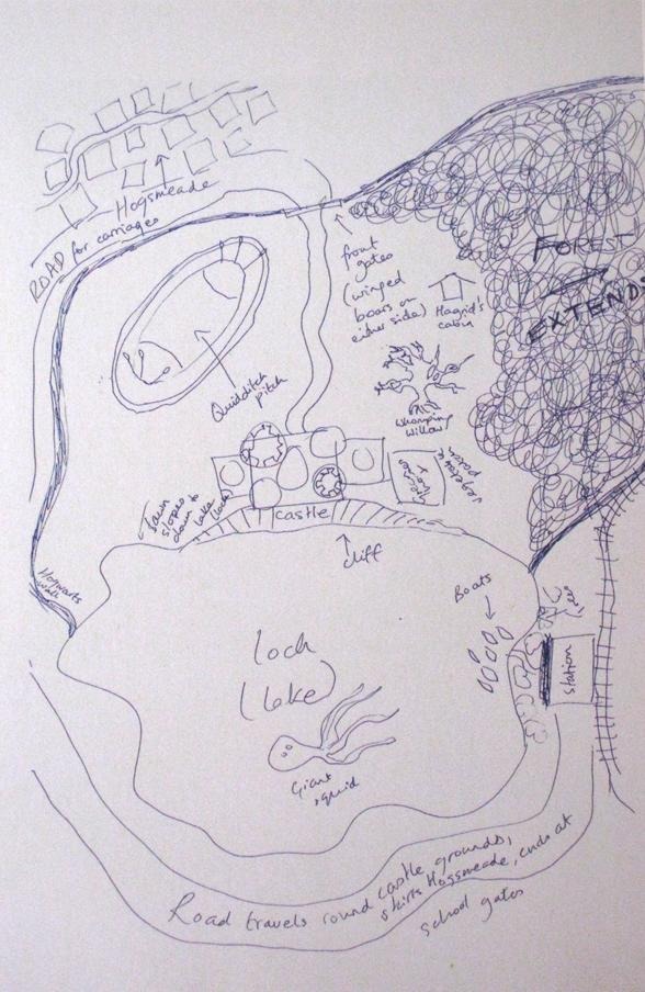 An original hand-drawn map of Hogwarts