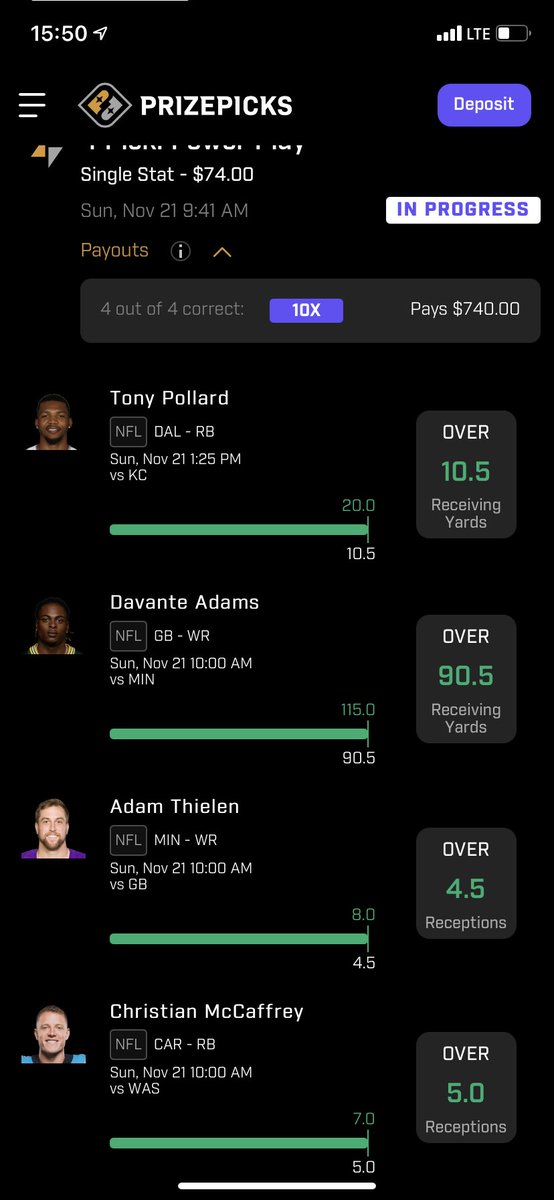 billweley's tweet photo. $74 into $740 yesterday playing $50 today happy gambling @PrizePicks https://t.co/9wqcBEIJX3