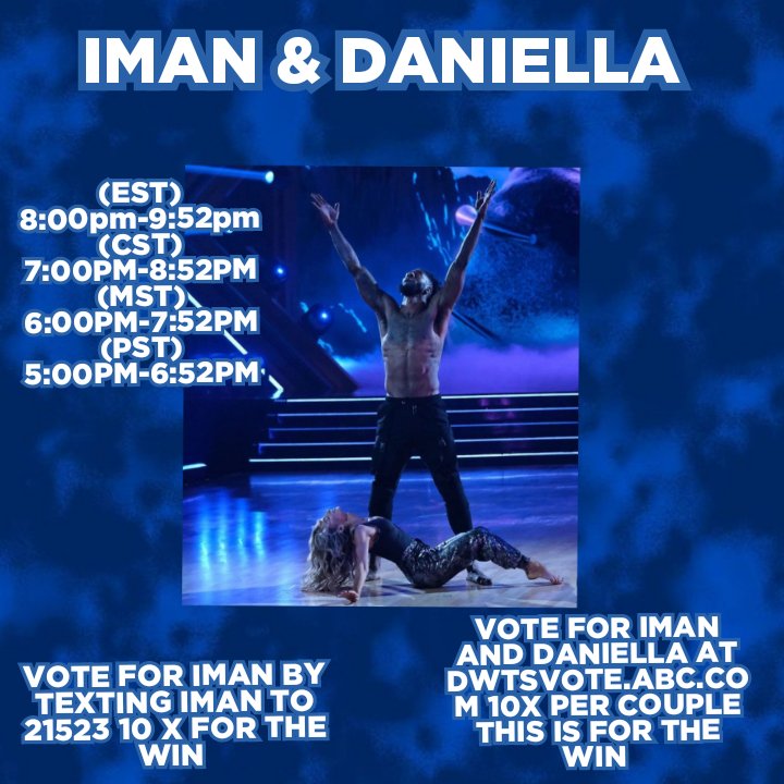 Maksimcfans's tweet photo. VOTE VOTE FOR THE #MIRRORBALL #NBA #IMANSHUMPERT AND #DANIELLAKARAGACH ON #DWTS STARTING AT ON #ABC  TEXT IMAN TO 21523 10X PER PHONE https://t.co/8fDTnlBVlu