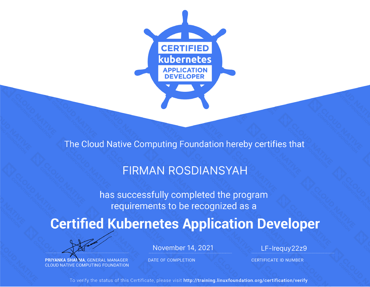 suPirman's tweet photo. Cleared KCNA, CKAD, and CKA @kubernetesio @CloudNativeFdn this month. https://t.co/wItZ4HkDi5