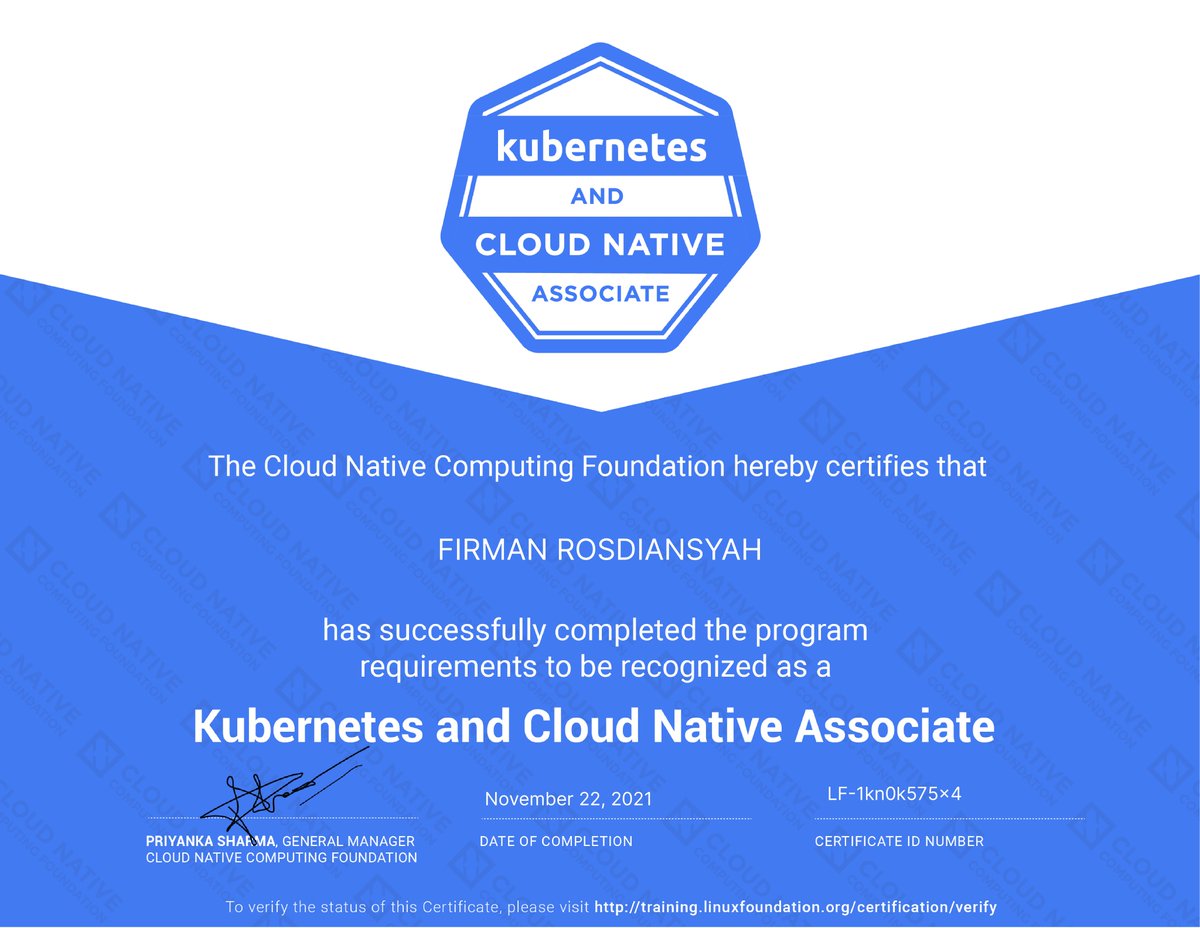 suPirman's tweet photo. Cleared KCNA, CKAD, and CKA @kubernetesio @CloudNativeFdn this month. https://t.co/wItZ4HkDi5