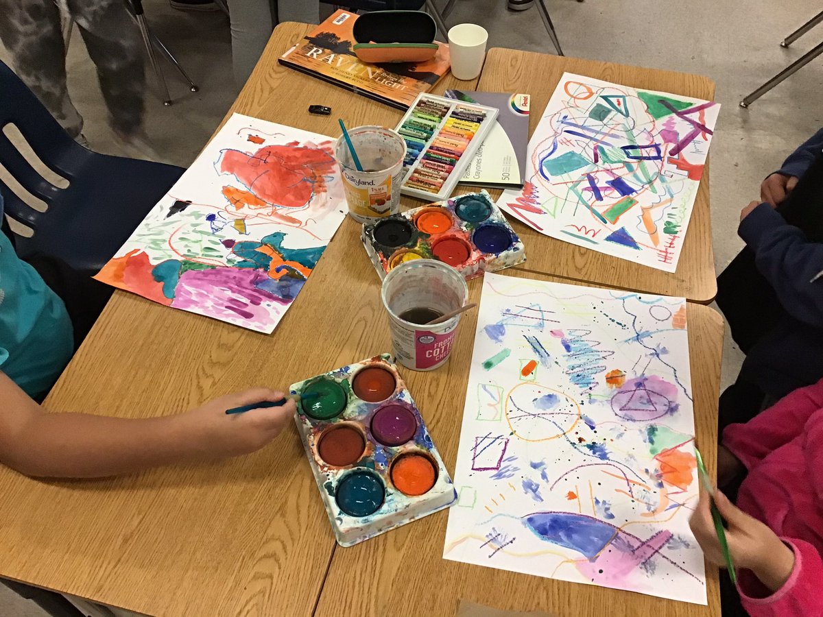 The music teacher and I taught all of the upper intermediate students this afternoon in a lesson that combined art, music, science and history. We learned about Wassily Kandinsky, synesthesia, elements of art, and new ways to listen to music. #sd36learn <a href="/bridgeV33/">Bridgeview</a>