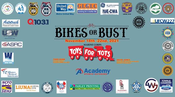 GLCLCky's tweet photo. Again, a big thank you to all of the labor unions, community groups, businesses, and the Greater Louisville Community for making Bikes or Bust 2022 a success.
Thanks to you, 2282 children and families will have a new bicycle for Christmas.#bikesorbust #hopefortheholidays https://t.co/RvS1AJgWyg