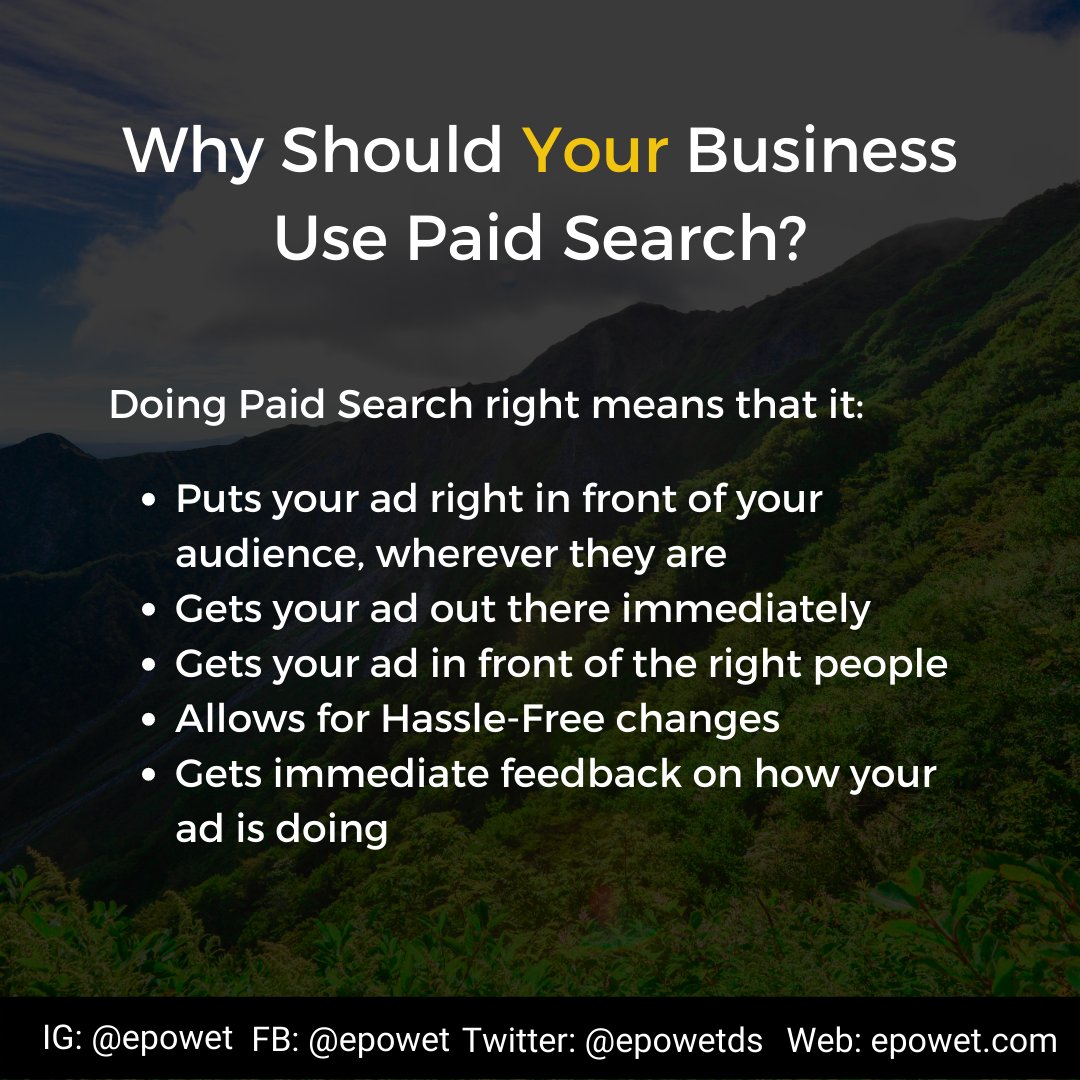 EpowetDS's tweet photo. If your Paid Search was just thrown together, it will not help your business grow at all. But, if done right, it can help your Business grow exponentially.If your interested in learning more about Paid Search, visit us at: https://t.co/oGi1Wd03pV

#paidsearch#seo#marketing https://t.co/q5rPddGz2z