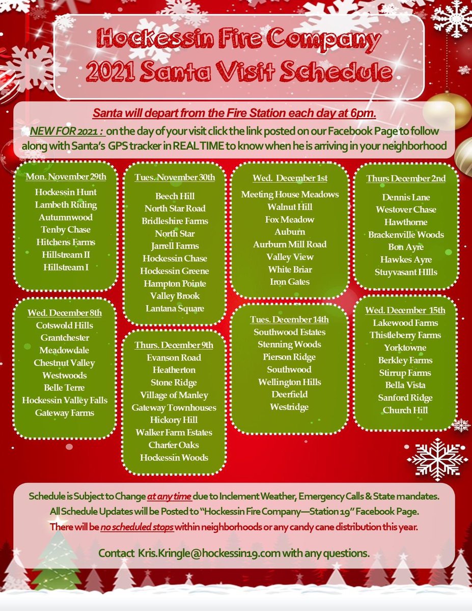 HFC's Santa Visit Schedule is here!!  Check the schedule for your neighborhood's date.  Please note that all neighborhoods in the HFC district that were submitted are on the schedule.  If you don't see your neighborhood that may be because you are not within the HFC District.