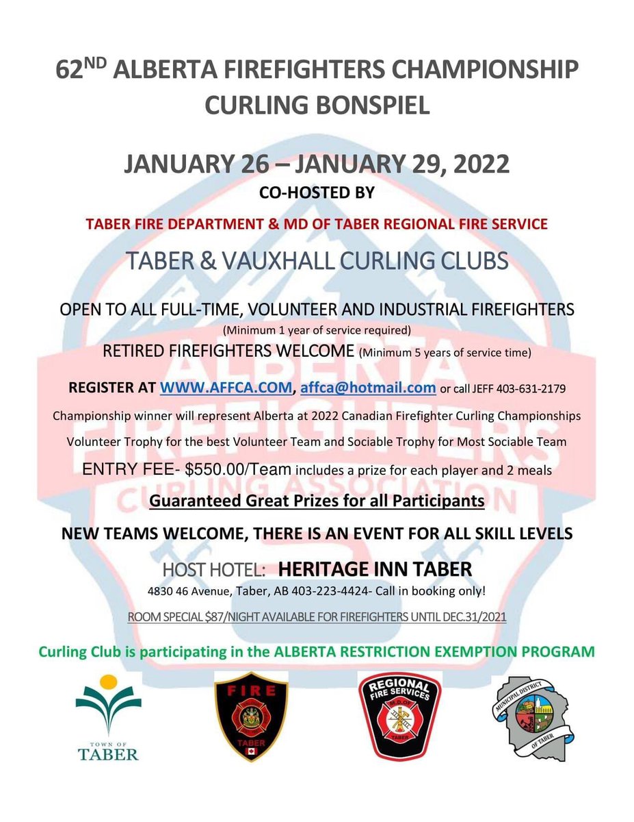 AFFCA1's tweet photo. Get your teams entered today!!!

Taber’s host committee is working hard to make this a great event!
All firefighters welcome, all skill levels welcome! 

Go to the following link to register!!!

https://t.co/ln1Q6FApM1 https://t.co/NlXwf5RQB4
