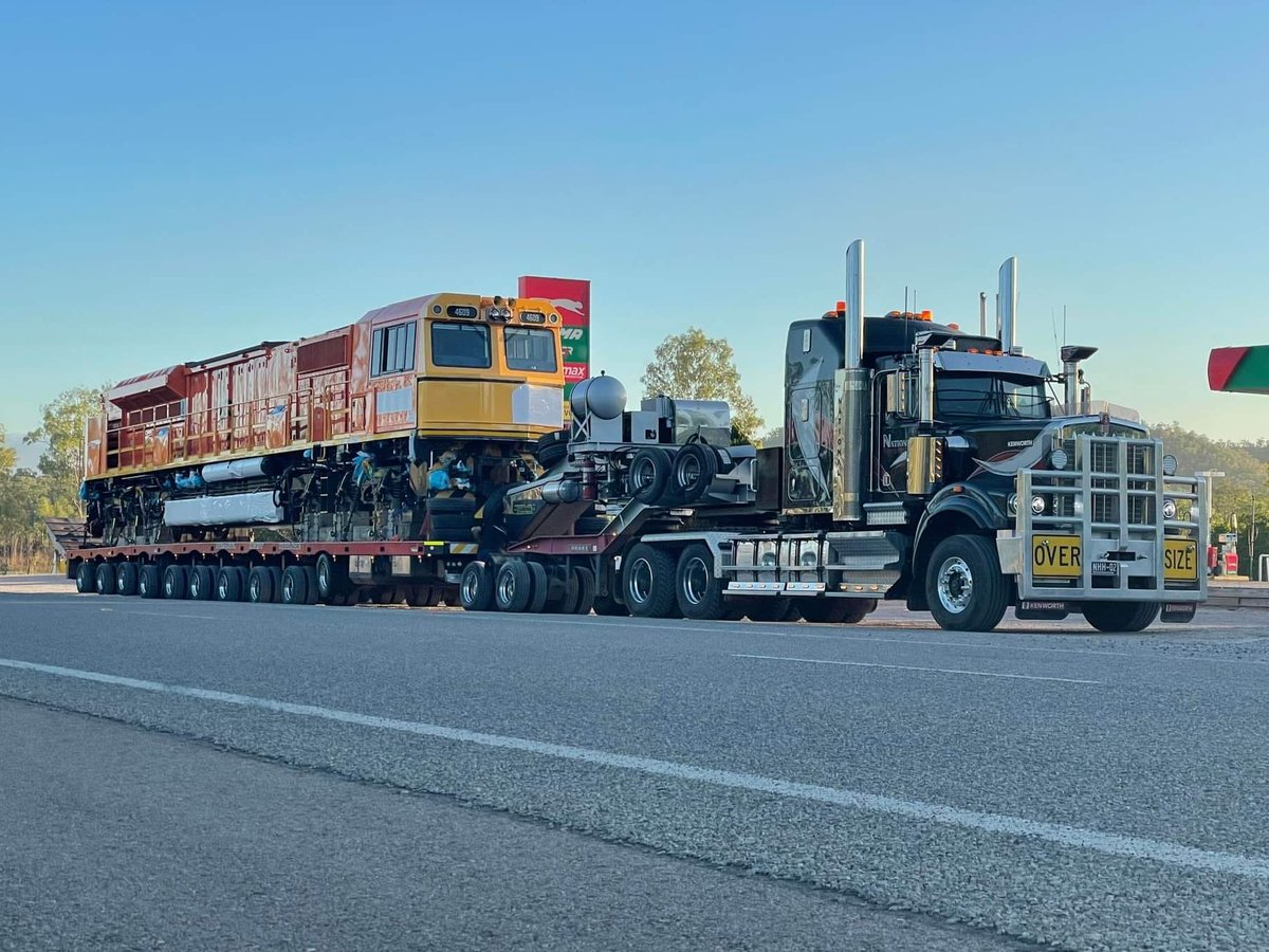 Another photo of National Heavy Haulage transporting a train, courtesy of A1 Oversize Pilot/Escort Service. #HeavyHaulageAustralia #HaulageCompany #TransportLogistics