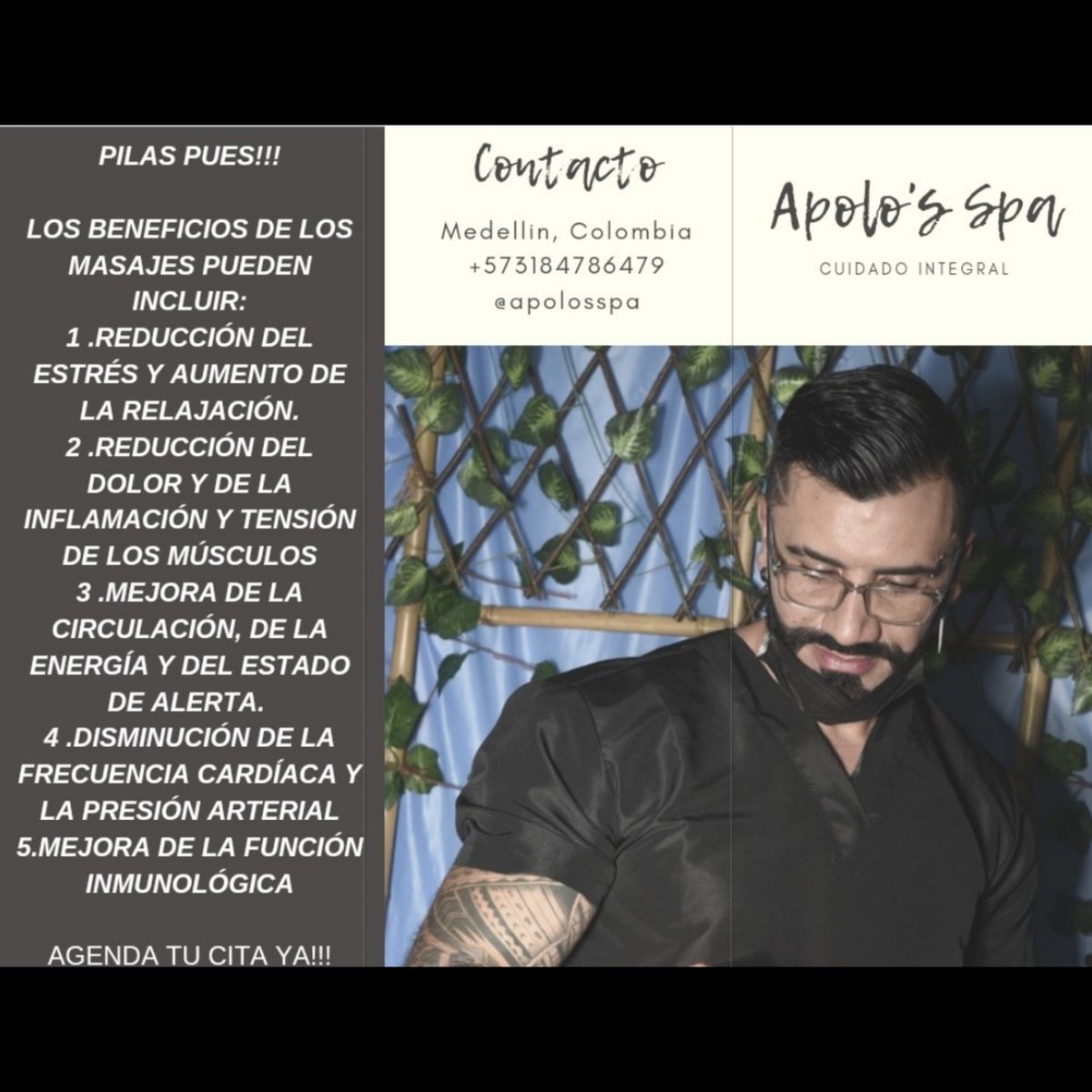 apolosspa's tweet photo. Apolo's Spa, Beneficios del Masaje!!!
Bienestar Corporal y Facial💆💆‍♂️
#muscle #masajes #masajesreductores #masajesrelajantes #spa #apolos #apolosmen #cosmetics #limpiezafacial #limpiezafacialprofunda #exfoliante #exfoliantecorporal #depilacion https://t.co/x54vEPZLZM