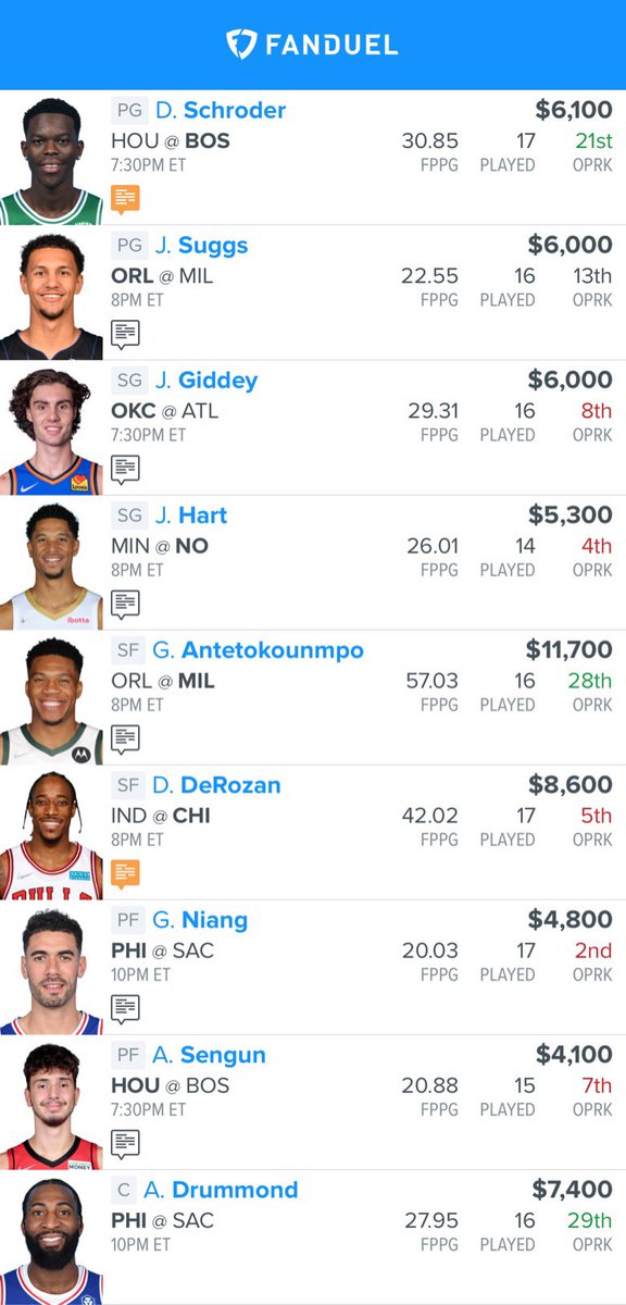 FanDuelSanta's tweet photo. NBA Main - 10 Games 🎅🏼🎁💰

Please LIKE/RT if using &amp; good luck! 🍀 https://t.co/PEGXlCZRq6