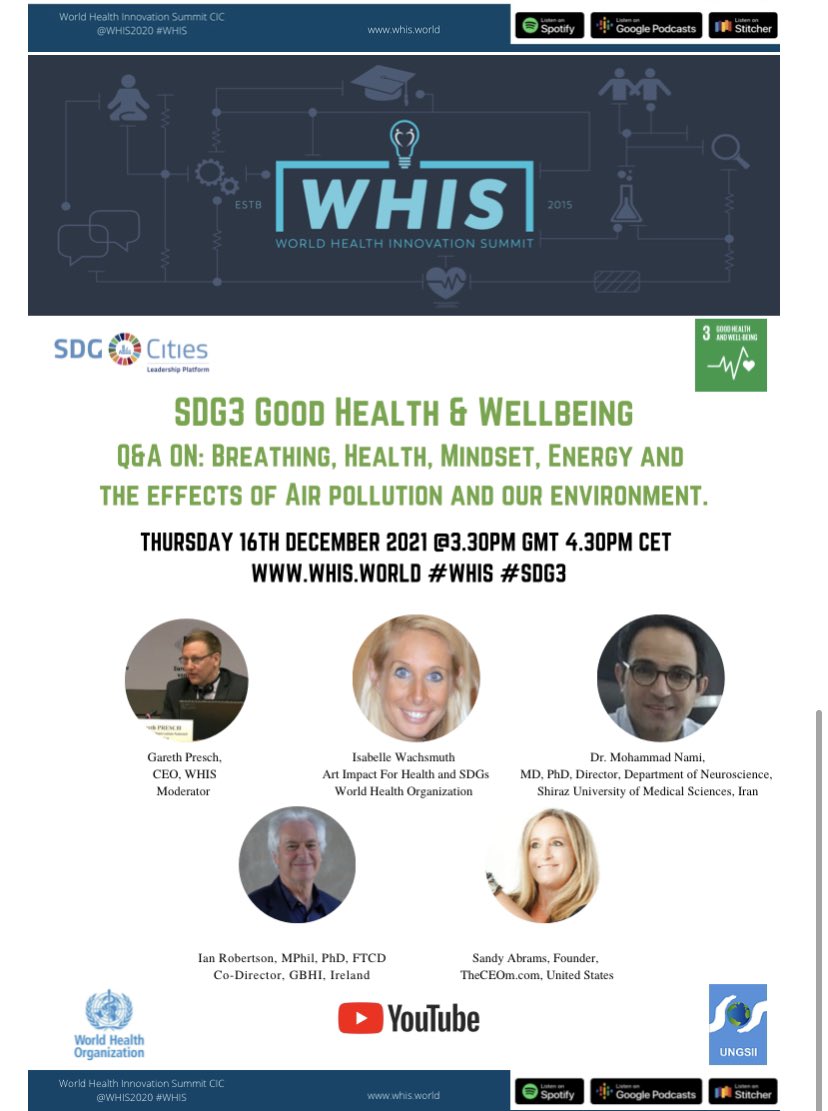 sandyabrams's tweet photo. Thrilled to have a conversation about #BREATH with World Health Org. and my @Global_GWI #Breathe Initiative colleague, Dr. Mohammed Nami! Mark your calendar to join us Dec. 16th 7:30AM Pacific via @who @youtube Live.
#breath #breathwork #wellbeing #artofbreath #WorldHealthOrg https://t.co/h3lu5VRCew