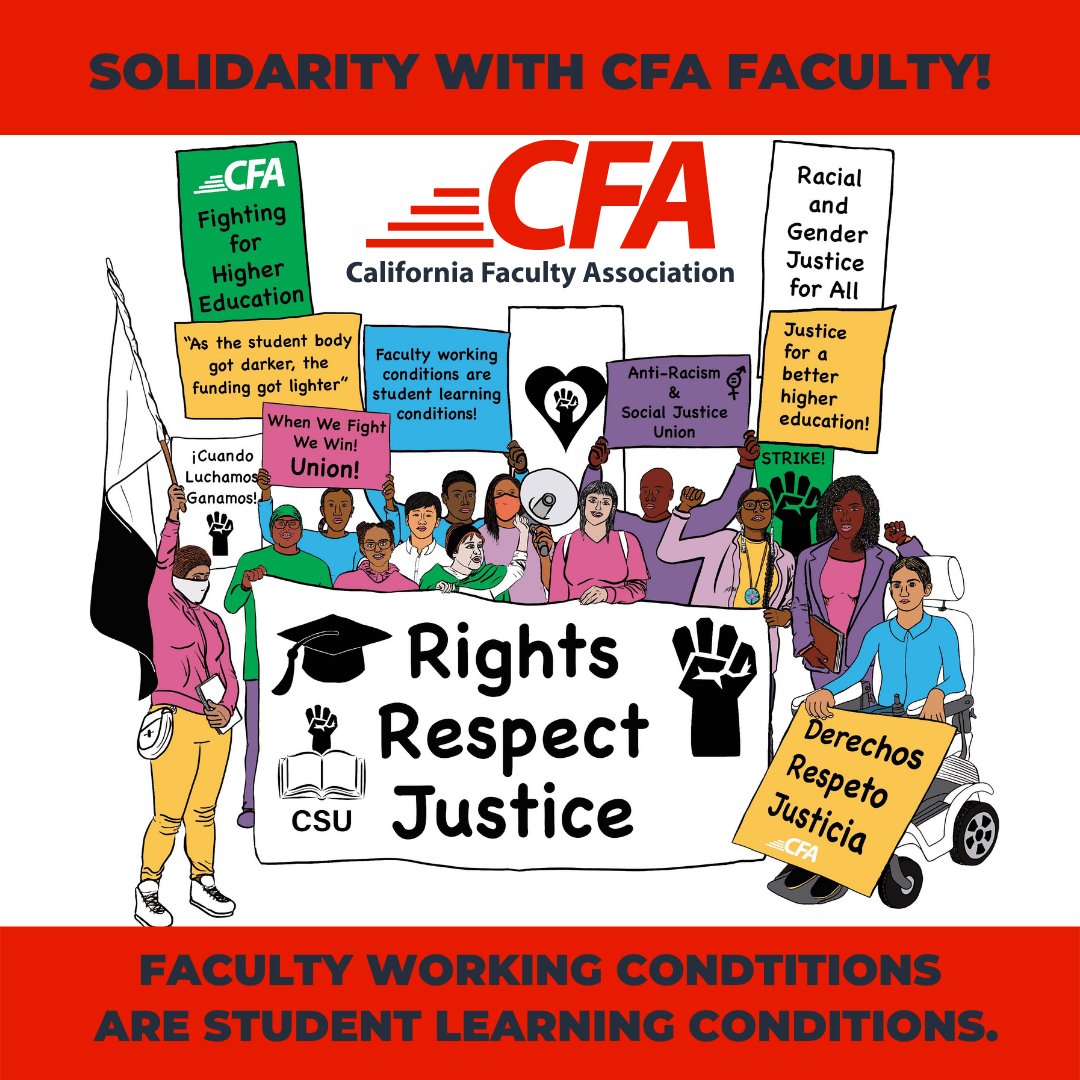CFA_United's tweet photo. Tap ❤️ and share in solidarity as we work on a #FairContract with California State University #UnionPower #RightsRespectJustice #FairContractNow #CSUFaculty #FacultyDeserveRespect #CFACares #WeareCSU https://t.co/aU1IbHFtgH