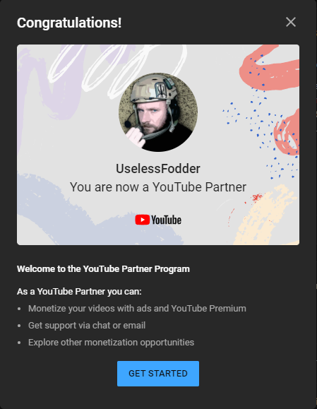 UselessFodder's tweet photo. I'M OFFICIALLY A @YOUTUBE PARTNER https://t.co/Y8rudBVFA1