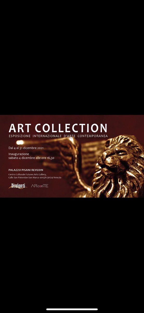 jaskiwatkins's tweet photo. My Artwork will be featured at the "Art Collection" Art Show, December 4-31, 2021 in Venice, Italy (Venezia)
Check it Out if you're in the area....
#artlover #artlovers #artwork #emergingartist #artist #artoftheday #artgallery #galleryopening #artcollection
#InDeepThoughts https://t.co/YDuk1A24uO