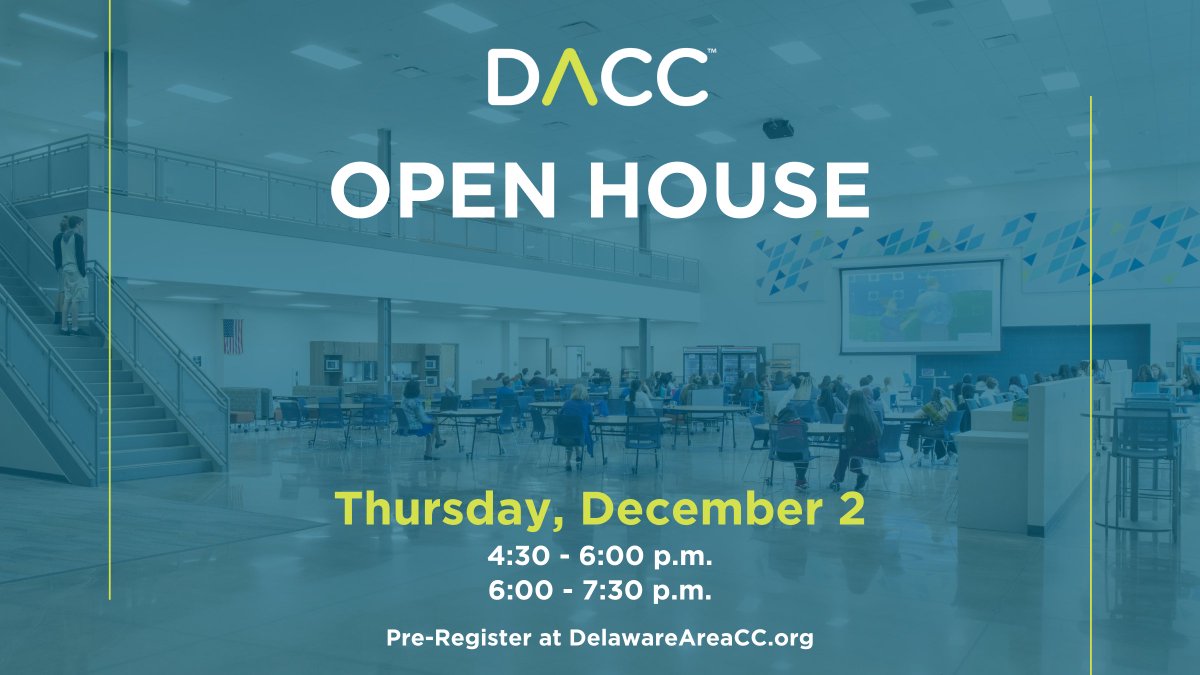 The DACC Open House is your chance to get a sneak peek at all the unique electives available to you during high school so you can graduate with confidence &amp; clarity in your college &amp; career goals. Register online today: delawareareacc.org/page/open-house