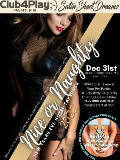 ssdreams's tweet photo. JUST ANNOUNCED!! New Years Eve Hotel Takeover in West Springfield MA!! Welcome 2022 with Club4play &amp; SatinSheetDreams!! Details @ https://t.co/WoLXuqQuAt https://t.co/uPCS5lP4PH