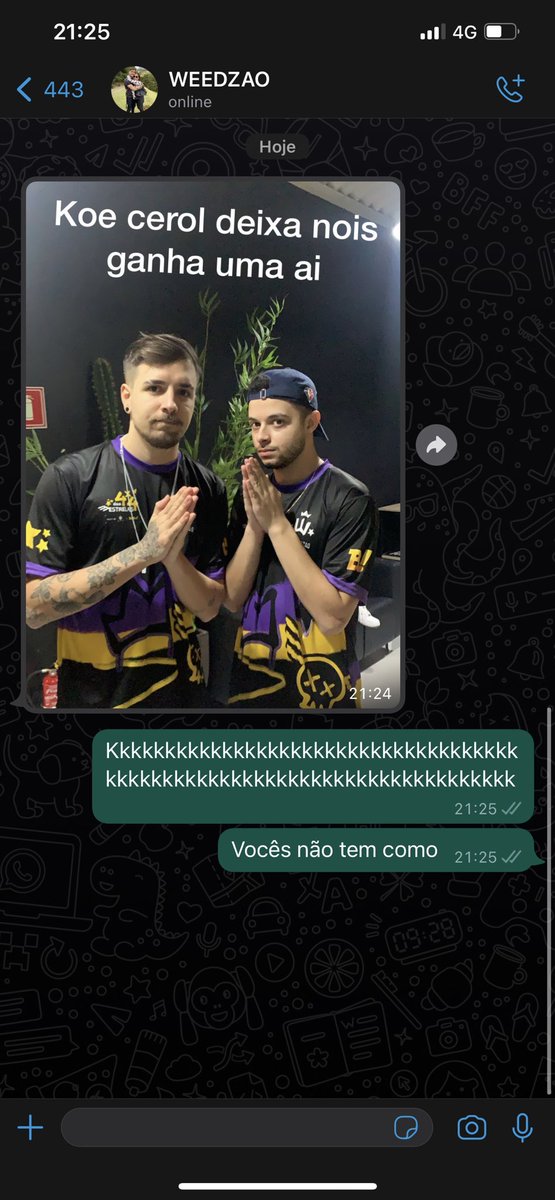 CEROLZERA's tweet photo. Kkkkkkkkkkkkkkkkk esses caras são resenha @Weedzao @el_vanquilha https://t.co/TQxtgC9on7