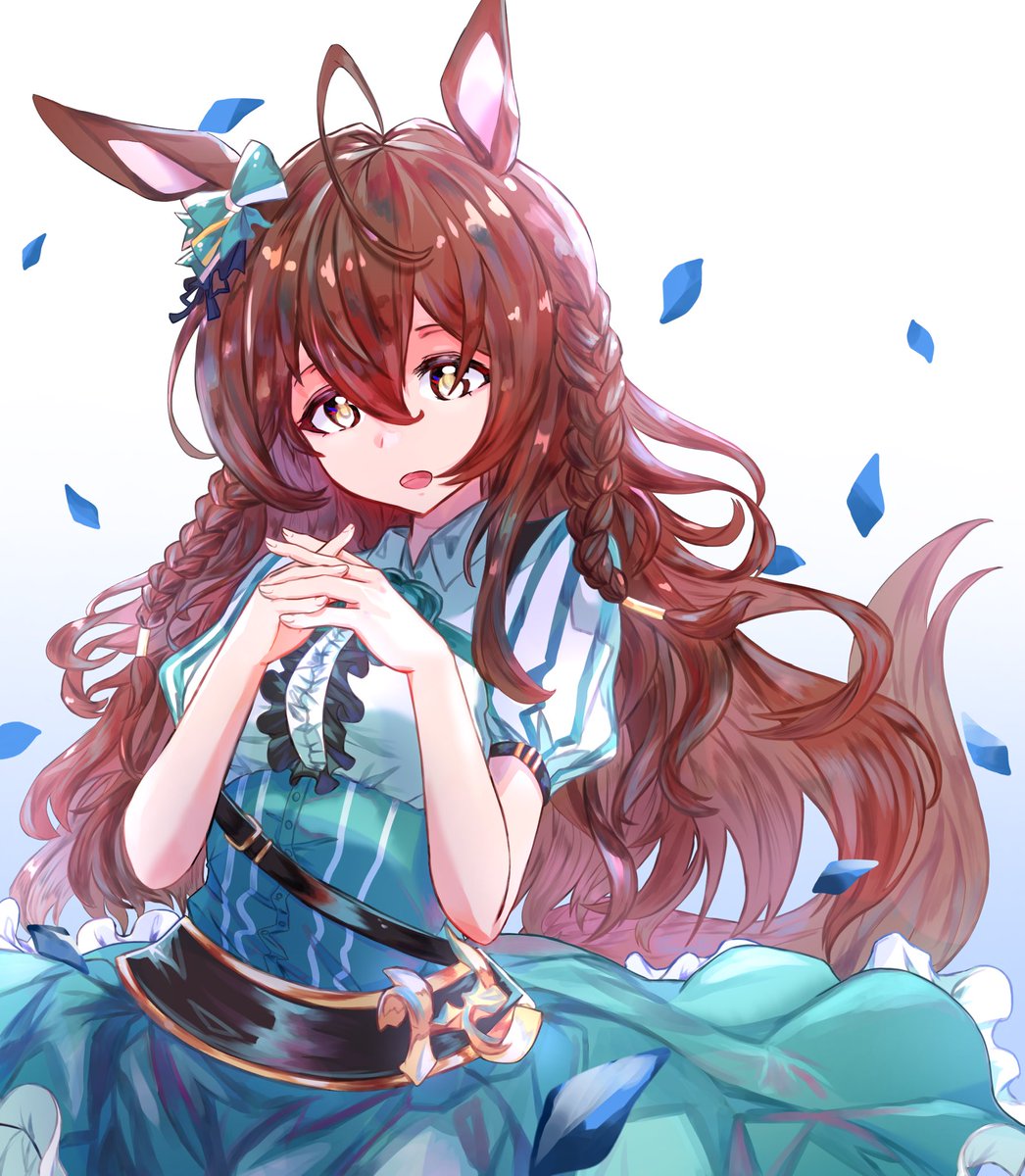 1girl animal ears solo brown hair braid horse ears long hair  illustration images