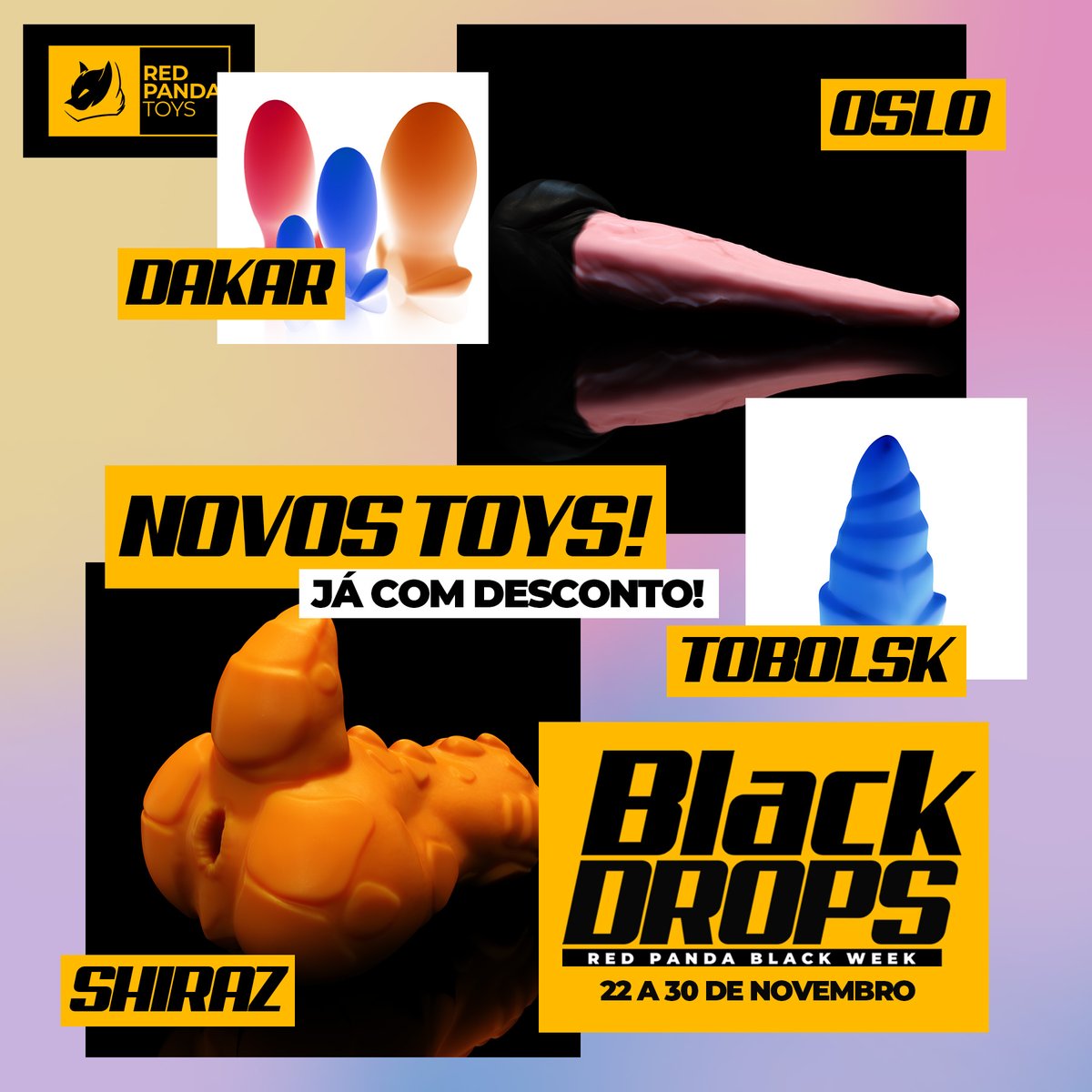 RedPanda_Toys's tweet photo. Surpresa! Começou a #BlackDrops com quatro novos toys! Conheça Oslo, Dakar, Tobolsk e Shiraz, chegando com desconto pra você cair de bunda na maior promoção da Red Panda com estilo.
https://t.co/hQIRdJW75b
#blackfriday #sextoys #sexshop #dildos #promoção #desconto #furry #amor https://t.co/uShGZH6OLj