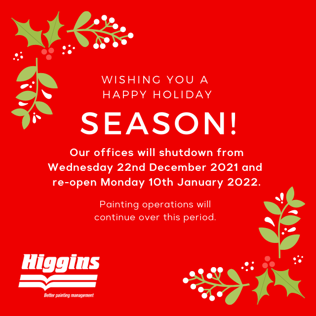 HigginsCoatings's tweet photo. Our office staff will be taking some time off over the holiday season. 

We will be closed from Wednesday 22nd December 2021 and re-open Monday 10th January 2022.

All painting operations will continue over this period.

#christmas #holiday #commercialpainting https://t.co/LOEeg4maOQ