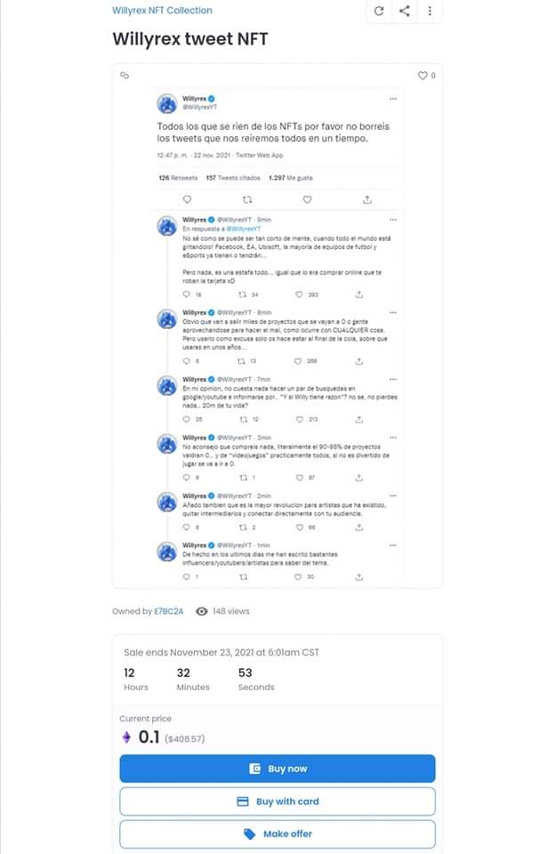 ShitpostRandom's tweet photo. Algún sujeto hizo los tweets de Willy un NFT https://t.co/SYueUJJ6oK