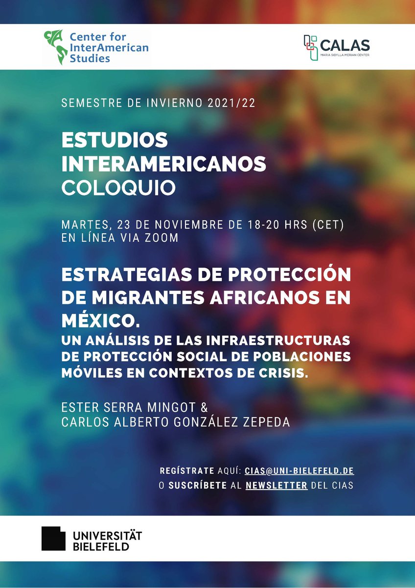Semmi_UAM's tweet photo. Invitación a la próxima sesión del #ColoquioIAS, martes 23 nov. 18-20hrs
@Esster & @AlbertoGZepeda🌎
"Estrategias de protección de migrantes africanos en México. Un análisis de las infraestructuras de protección social de poblaciones móviles en contextos de crisis." https://t.co/C1GyxTpmi5