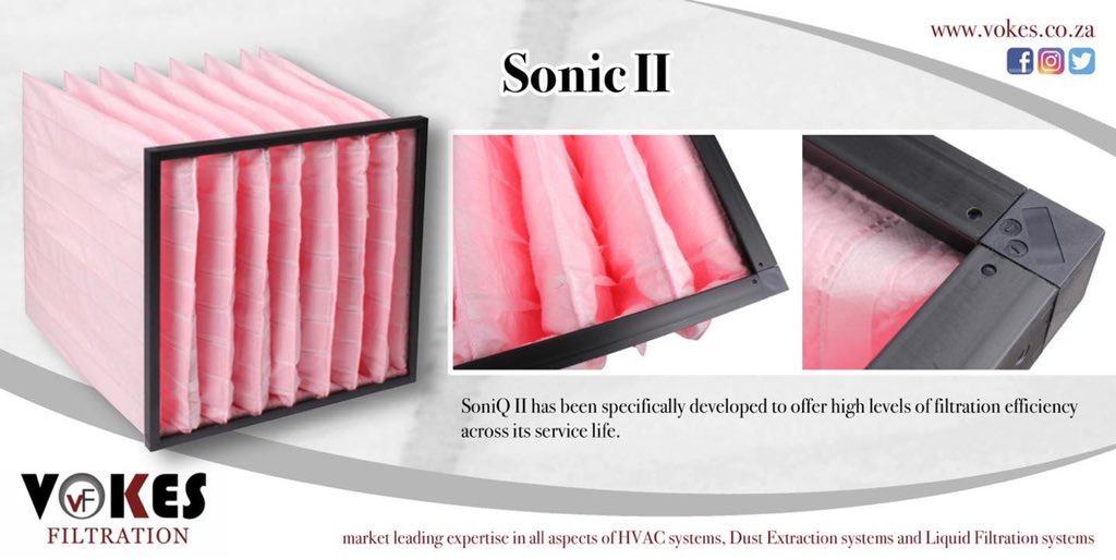 VokesFiltration's tweet photo. SoniQ II bag air filters are ultrasonically-sealed to nullify the drawbacks associated with traditionally sewn pockets. Offers high levels of filtration efficiency across its service life.
#vokesfiltration #vokes #filtration #IndustrialFiltration #FilterMedia #TaigeisDigital https://t.co/jnkHbuUiCK