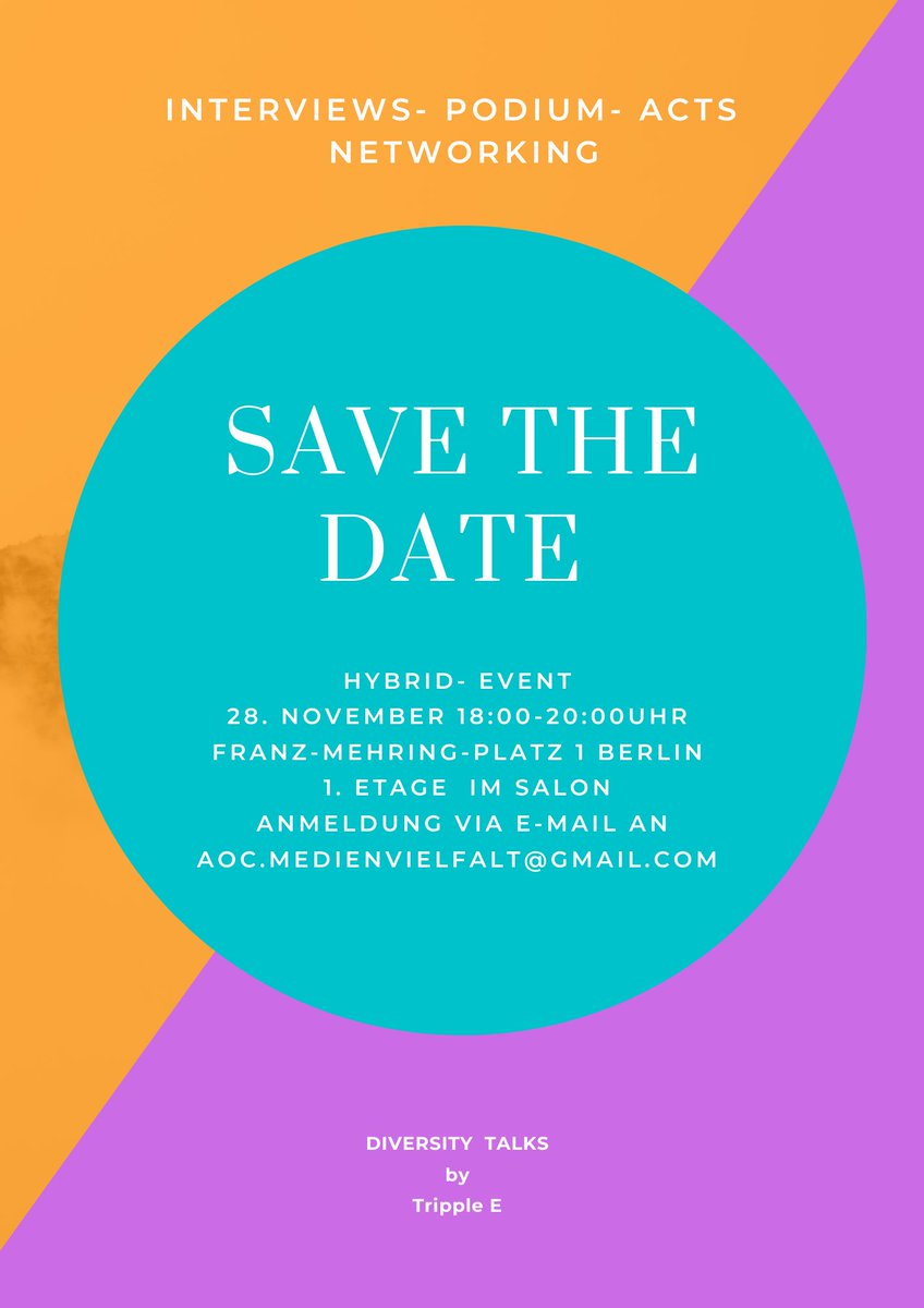 Kommt vorbei oder schaltet euch per Zoom Link oder Youtube Stream dazu. Es erwarten euch spannende Gespräche und Diskussionsrunden rund um Diversity und Medien sowie Möglichkeiten zum Netzwerken und Acts. Anmeldung via Mail bis diesen Donnerstag!
