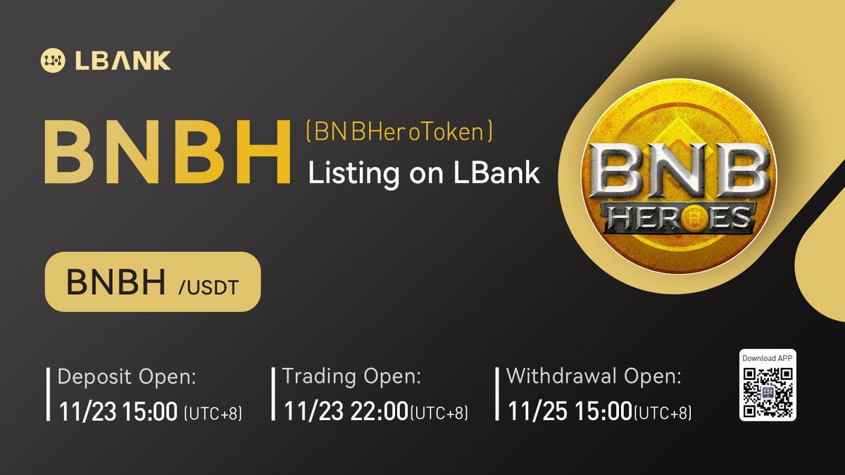 🔥 New #listing

💫$BNBH(BNBHeroToken) will be listed on LBank at 22:00 on November 23, 2021 (UTC+8)! <a href="/BnbHeroes/">BNB_HEROES</a> 

BNB HEROES is an Oracle-based #NFT collectable card game.

❤️DETAILS:bit.ly/3r00w58

#crypto #GameFi