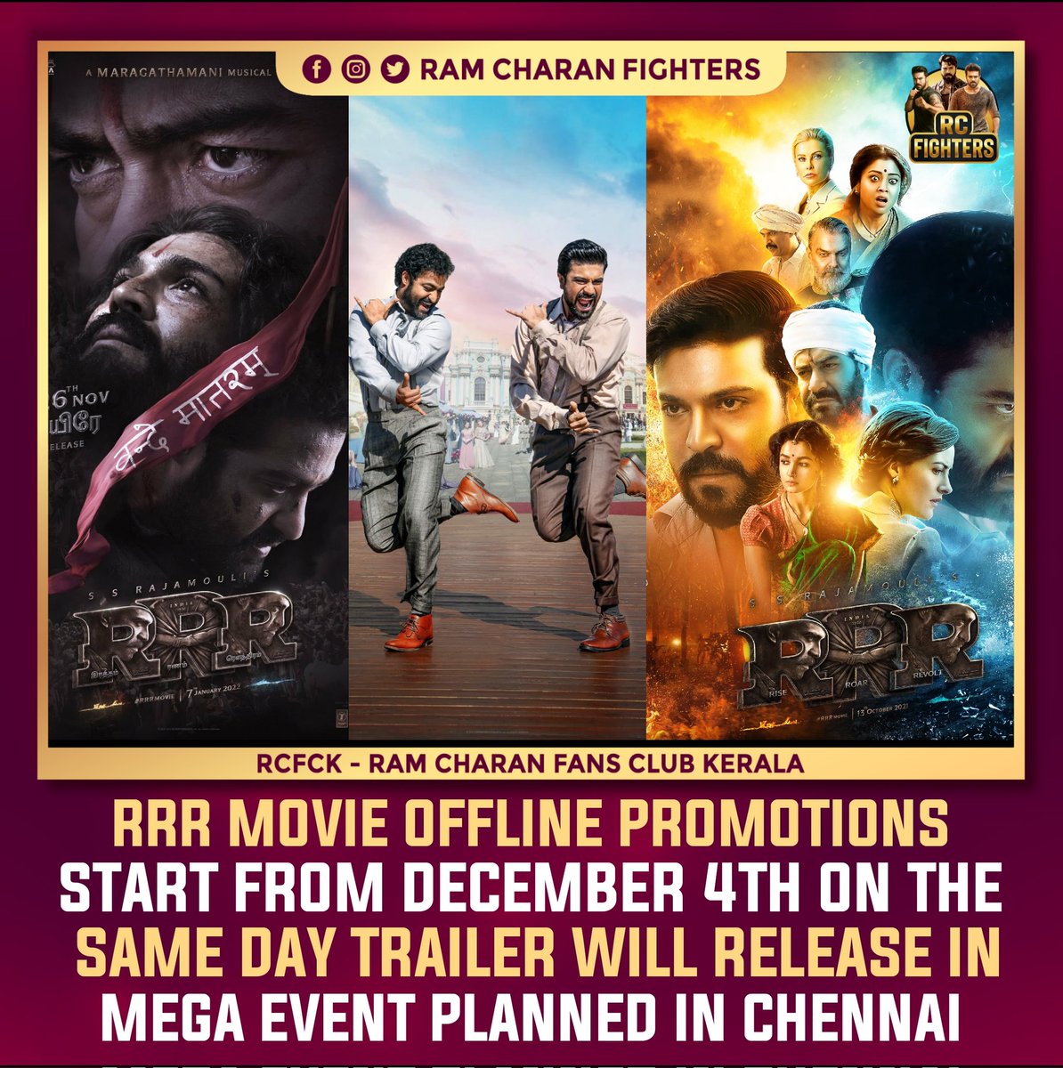 #RRRMovie Offline promotions start from December 4th on the same day trailer will release in mega event planned in chennai