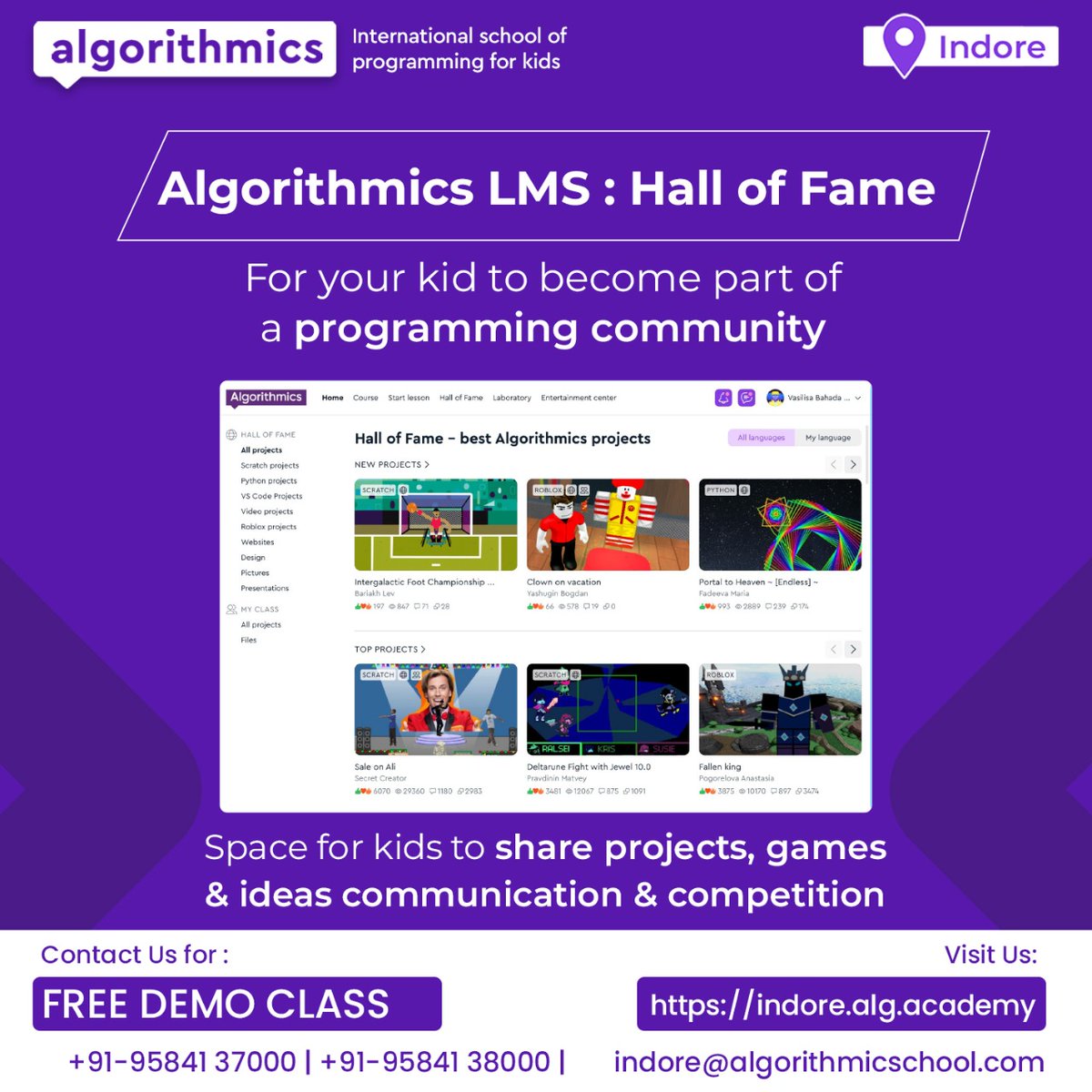 algorithmicsind's tweet image. Algorithmics LMS has been designed to help students take a step ahead from learning and it&apos;s application.
Want to learn more?
Visit our website:
indore.alg.academy

Enroll today for a FREE Demo Class
📲 9584137000 / 38000
#algorithmics #codingforkids #programmingforkids #lms