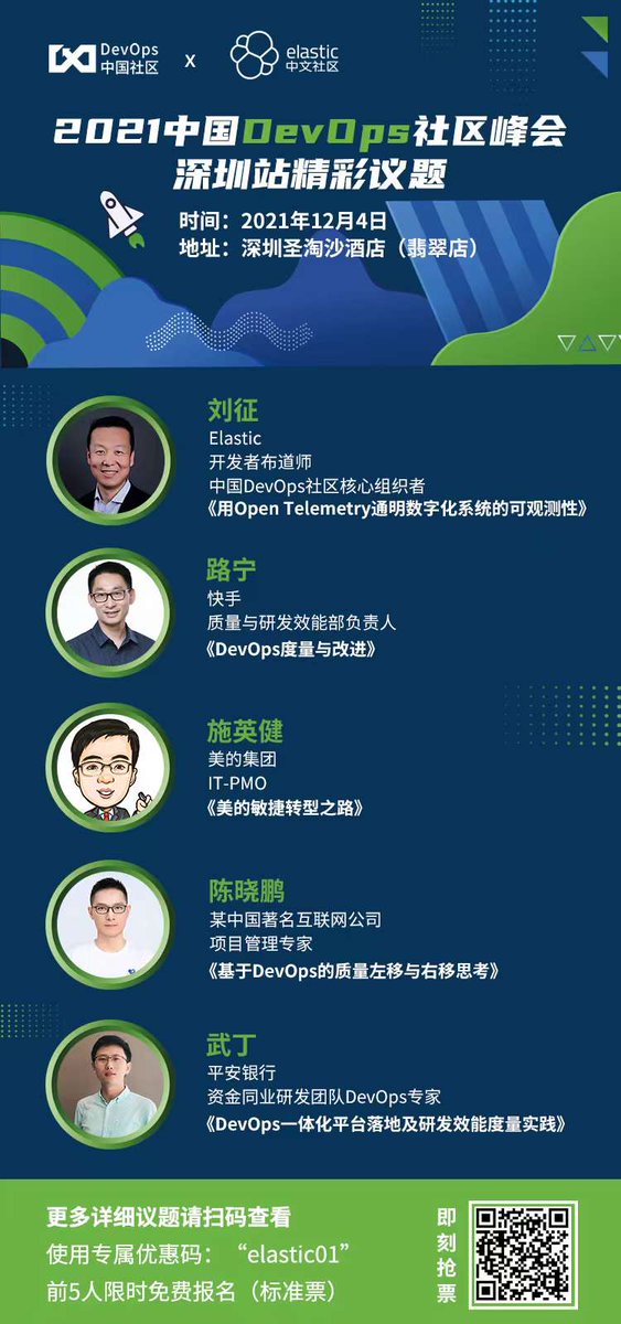 12月4日，​中国DevOps社区深圳峰会，全天日程紧凑且丰富，上午1个主会场，下午7个分会场并行！

46位嘉宾为您带来一整天的DevOps盛宴，找到你最感兴趣的部分，参与进来，相信会有收获~

使用 elastic01 专属优惠码，前五名可以享受免费报名标准票！#devops #devopschina #Elastic #opentelemetry #elk