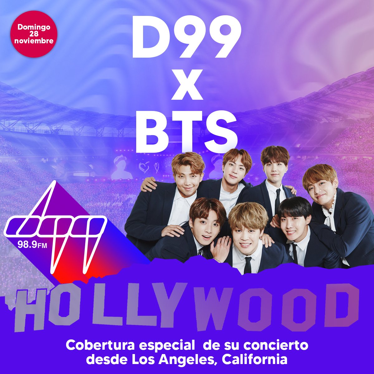 D99Radio's tweet photo. ATENCIÓN #ARMYs

¿Quieres que hagamos cobertura del concierto de @BTS_twt en Los Angeles?

Sólo utiliza #BTSxD99 y dinos por que.

También puedes enviar mensaje de voz al WhatsApp 8123 190 989 con el #BTSxD99

@RadioBTSMexico @BangtanRDMX  #BTS @BTS_MXCO @BTSARMYFANCLUB https://t.co/ttOgQbRb8I