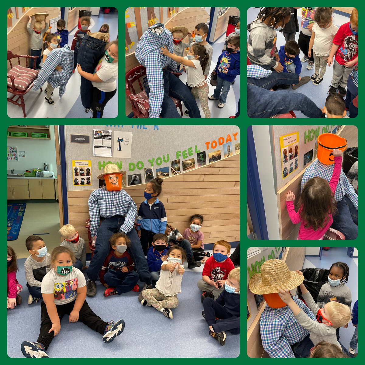 MrsHoward816's tweet photo. They built him from scratch and named him Mr. Pumpkinhead Scarecrow! He sure has scared quite a few people walking past our classroom! #WeAreBenFranklin #BPatriotProud https://t.co/bd3g6GsI3S