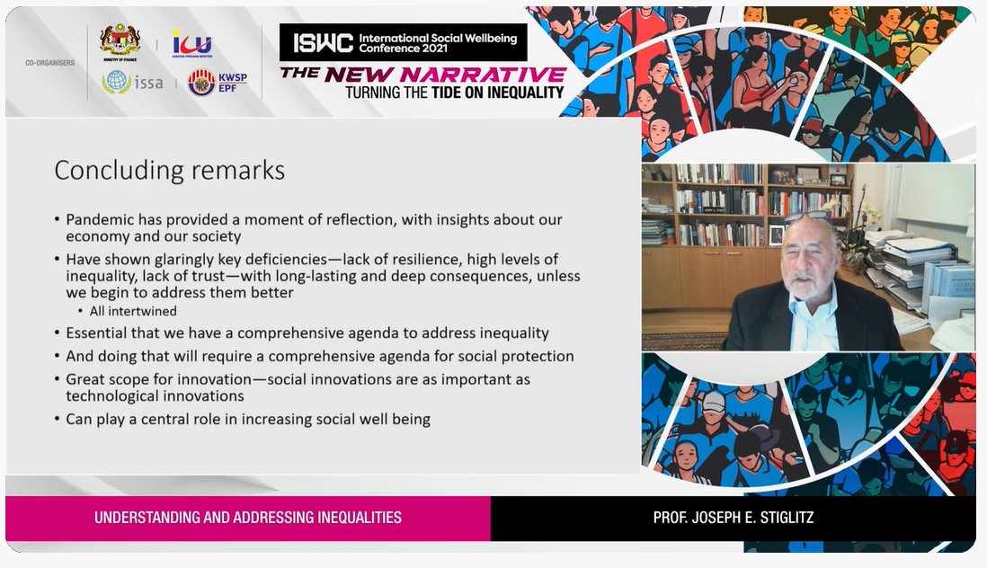 urasevilla's tweet image. Professor Joseph Stiglitz highlights the importance of a comprehensive #socialprotection system in addressing #inequality during #ISWC2021.
