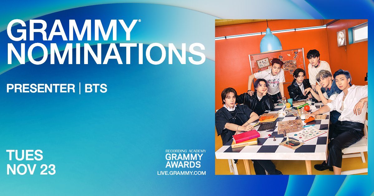 UniversBTS_'s tweet photo. 📸 Página da Recording Academy sobre o anúncio do #GRAMMYs:

“O BTS fará uma aparição na transmissão ao vivo de anúncio das indicações ao Grammy, pois é um dos artistas convidados a revelar as indicações.”

Dia: 23 de Novembro as 14h 🇧🇷

Links: (https://t.co/RWGpfesFs9)

+ https://t.co/QoTygeJc6W