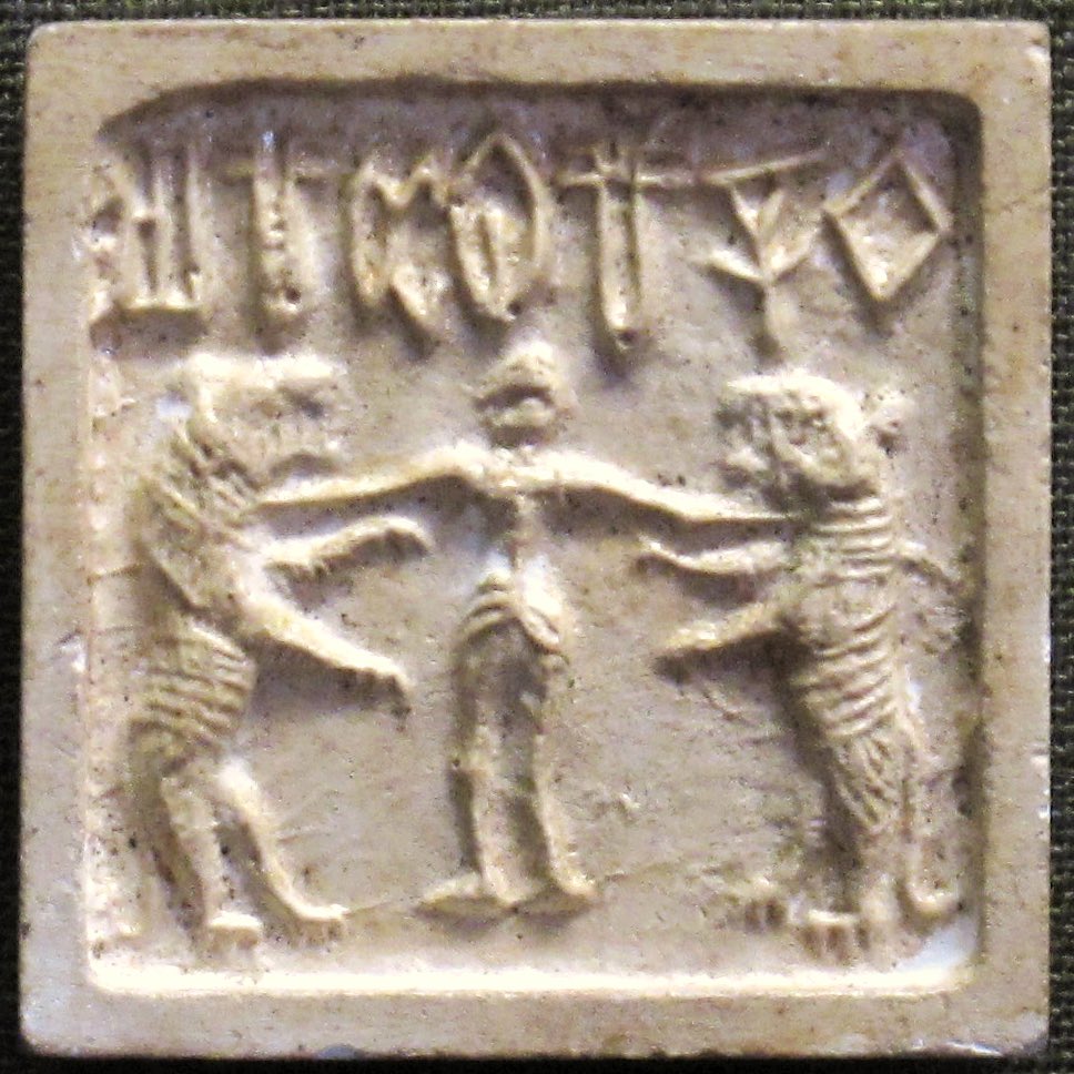 MilHistoryIndia's tweet photo. Indus valley civilization seal, with the Master of Animals motif of a man fighting two lions (2500–1500 BC), similar to the Sumerian “#Gilgamesh" motif, an indicator of Indus-Mesopotamia relations.
#AncientIndia https://t.co/ukVPEnwqwV