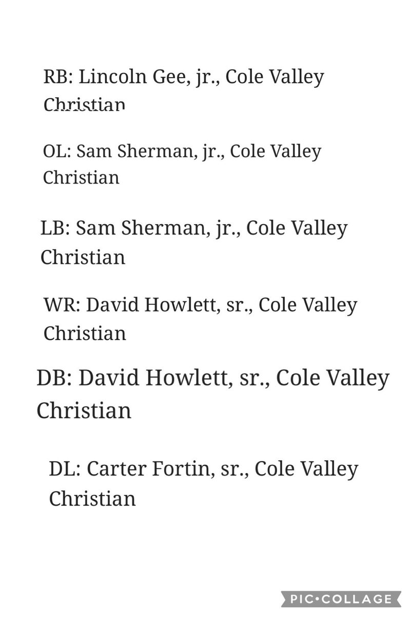 mcckshea's tweet photo. Congrats to all the @cvcschargerfb @GoCVCS that made 1st team all conference!! All well deserved 👏🏻🔥 Was a pleasure coaching these boys. Gonna miss em. https://t.co/3zoEUxXF0Q