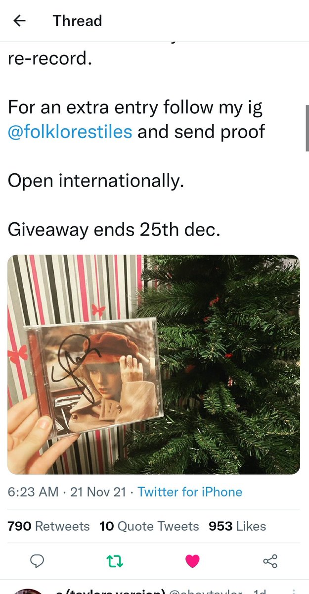 imyourpeace13's tweet photo. @ahoytaylor @folklorestiles Thank you so much for this opporunity. Done all the mechanics. I'm so excited for 1989 (Taylor's Version) Album, this is my fave album of all time and my escape from reality. Manifesting for this amazing cd. Keep safe and stream #RedTaylorsVersion ❤🧣🍁 https://t.co/p1E9GMKShB