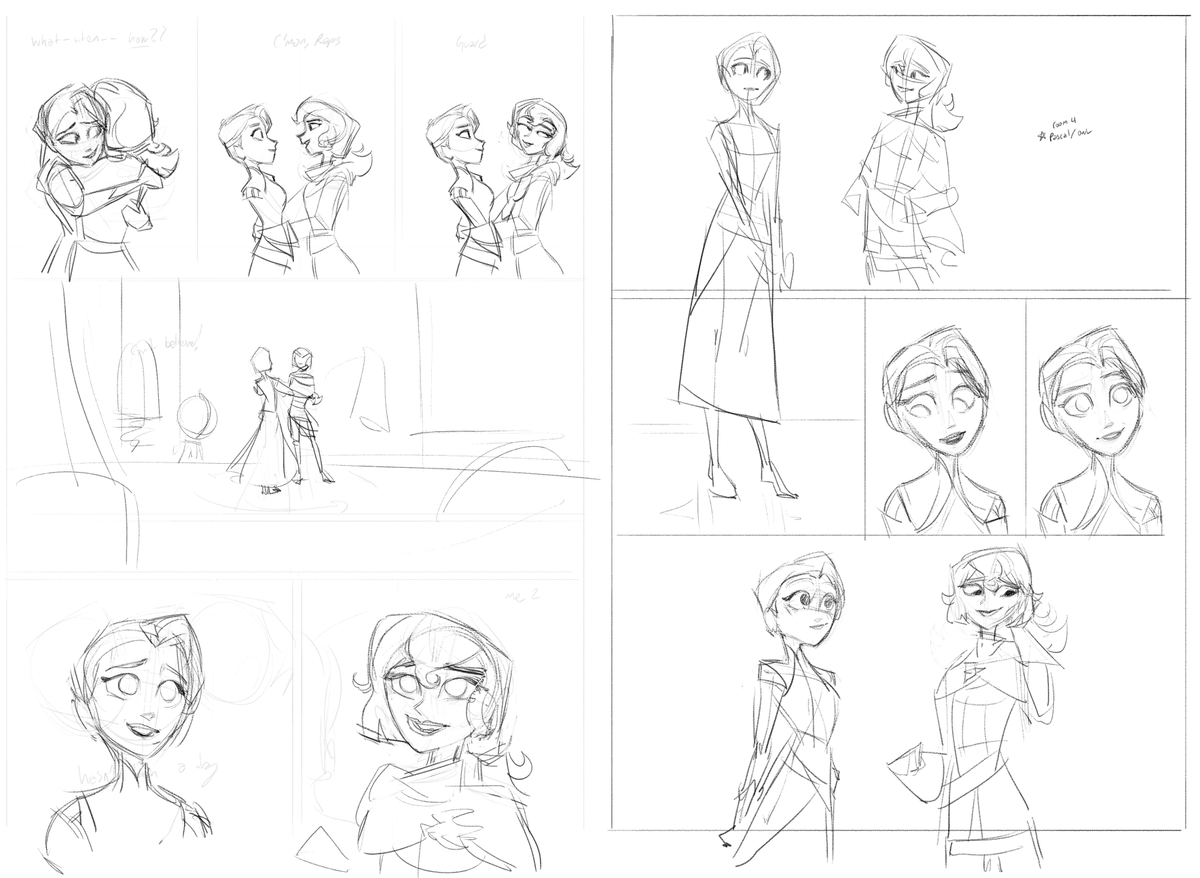 Roughs for Reunion. Obviously COMPLETELY ran out of steam halfway through lmao, did more detailed sketches panel-by-panel when I got to them later I think