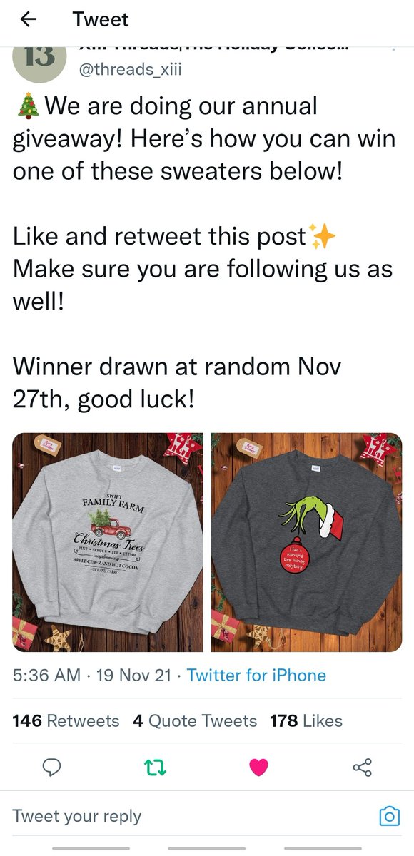imyourpeace13's tweet photo. @threads_xiii Thank you so much for this giveaway. These sweaters are so amazing and look comfortable. Done all the mechanics. Manifesting and keep safe! Stream #RedTaylorsVersion ❤🧣🍁 https://t.co/J2r3rPYPQG