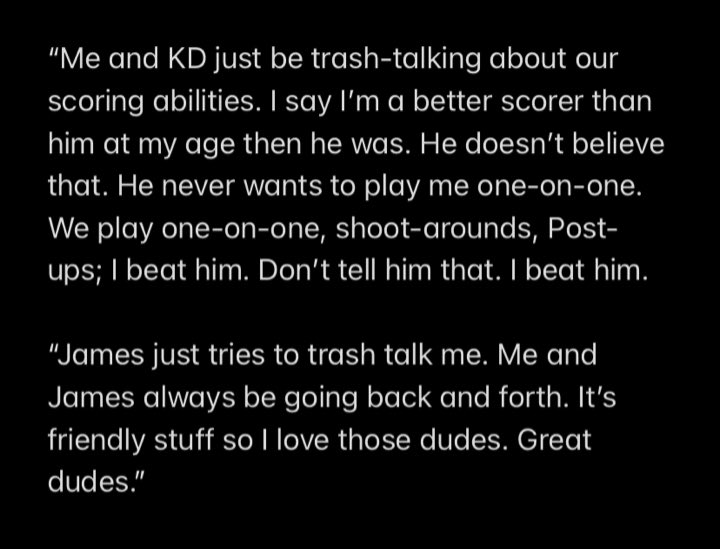 ChrisMilholen's tweet photo. Cam Thomas’ full response when asked about how Kevin Durant and James Harden treat him in practices/games. https://t.co/PeOrns9oH3