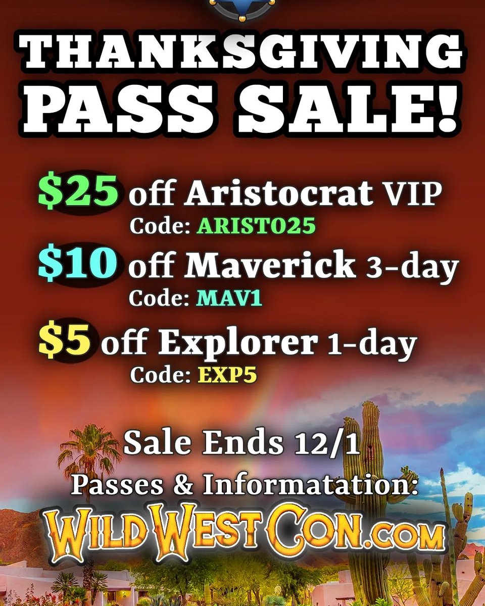 We are VERY excited to see you on the other side of the Rainbow! We bring you THE BIGGEST discount we are offering this year) and we have our secondary hotel all set! 

wildwestcon.com

#wwwc #steampunk #overTheRainbow