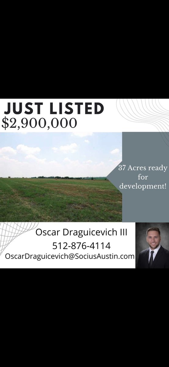 Draguicevich3's tweet photo. Just Listed❗️37 Acres ready for development near Tesla, Samsung, Amazon and many others! If you are looking to buy, sell or invest in Real Estate please feel free to reach out! https://t.co/zIkMl4o20T