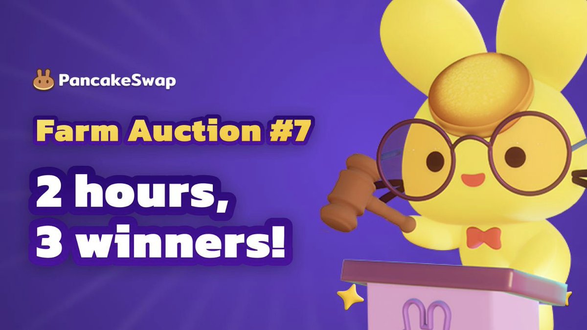 PancakeSwap's tweet photo. 🔨🥞Farm Auction #9 starting today! 
⏲️1 PM–3 PM UTC

21 projects are joining the bidding for Farms this week, bidding $CAKE to win a 7-day 1x farm. You know the drill: the winners' $CAKE bids will all be added to next week's burn! 🔥 https://t.co/aAxeUR5olG
