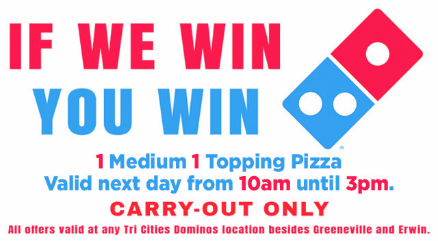 ETSU_MBB's tweet photo. We opened the #NaplesInvitational with a 66-58 win over Murray State, which means @ETSUFans get FREE @dominos on Tuesday from 10a-3p...
Please note, this deal is carry-out only and it's not valid with online orders https://t.co/82WrJP3Ib6