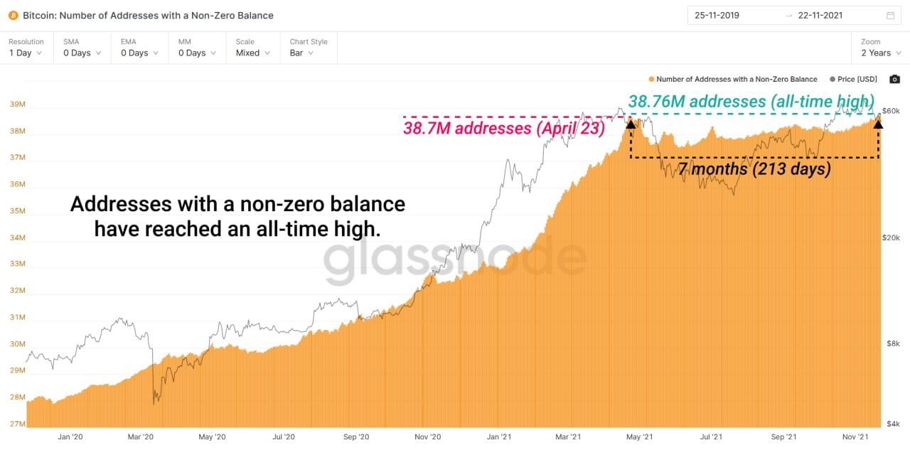 Bitcoin Adressen auf Allzeithoch Glassnode