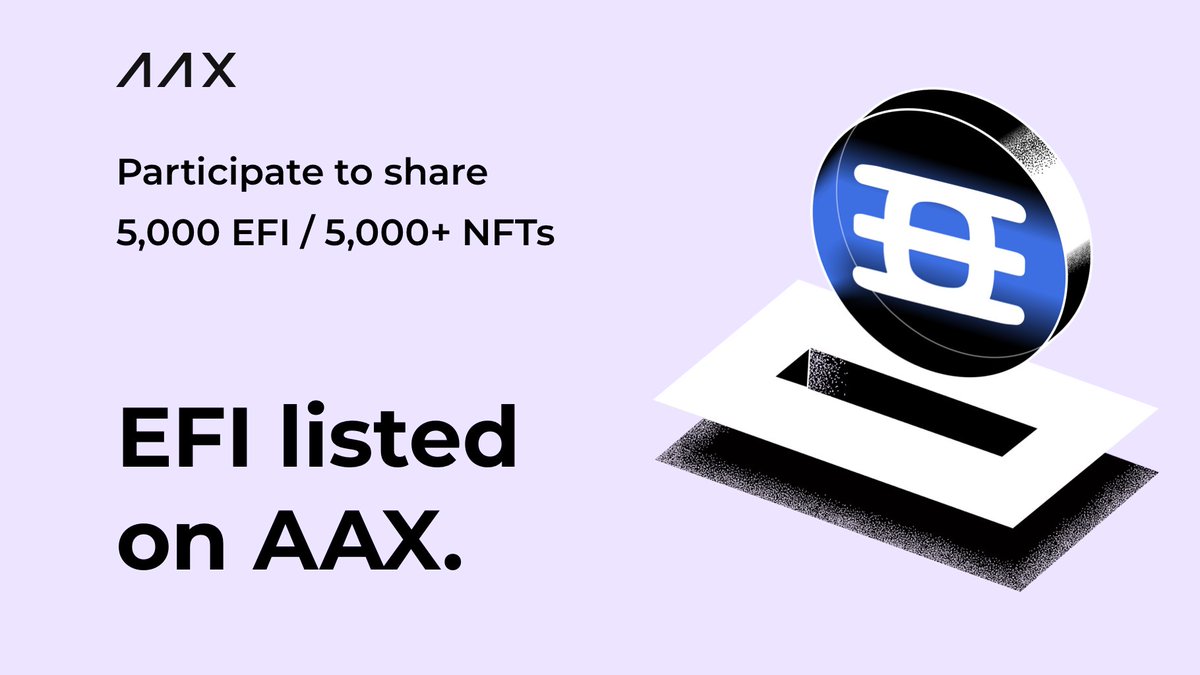 AAXExchange's tweet photo. In celebration of #EFI listing, #AAX is giving away  5,000 EFI &amp; #NFTs!

To win 5,000 NFTs!
⏲️: 10 AM Nov 24 - Nov 30

1⃣Follow us and @enjin &amp; @efinityio   
2⃣Retweet with #AAXListsEFI and @ 3 friends 
3⃣Fill in the form inside the announcement page: https://t.co/6ryxD5Epw4 https://t.co/wJOG42wFg4