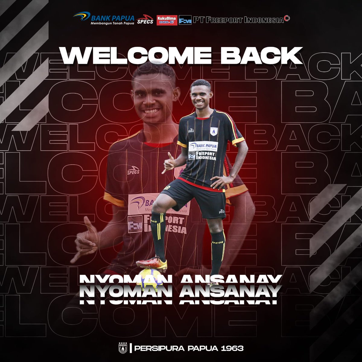 persipura63's tweet photo. Selamat Datang Kembali, NYOMAN ANSANAY . . . 🔴⚫🔥💪
.
.
#persipurapapua1963 https://t.co/fdJAFw19tJ