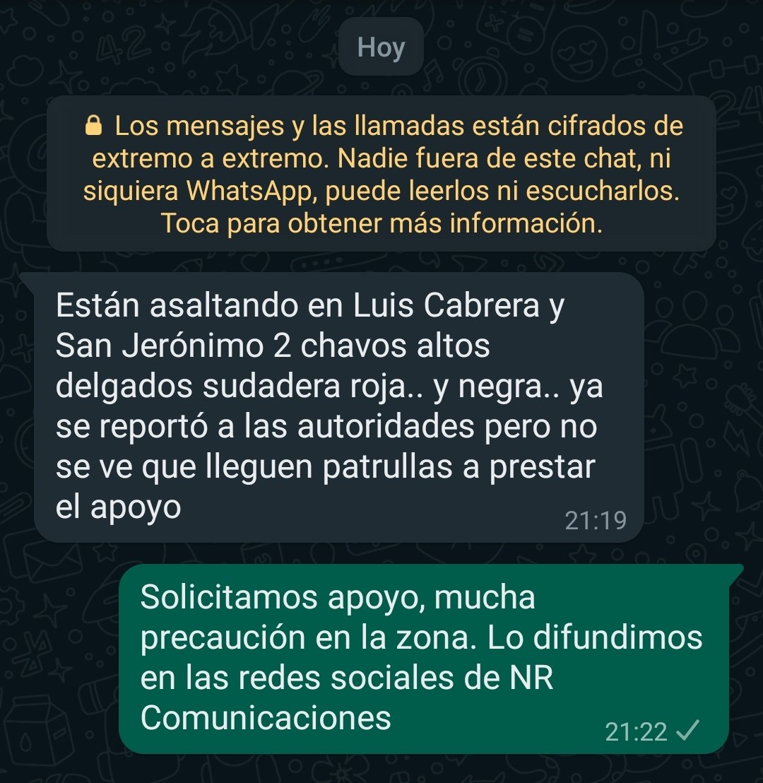 RaulGtzNR's tweet photo. Precavidos, por asaltantes en San Jerónimo y Luis Cabrera... https://t.co/UPXUi5D4PV